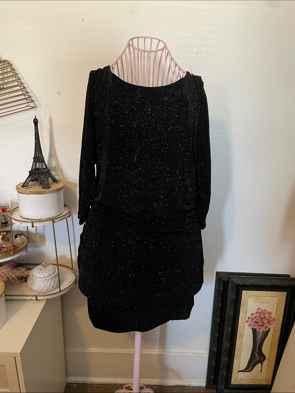 Alice + Olivia Black Sparkle Long-Sleeve Dress